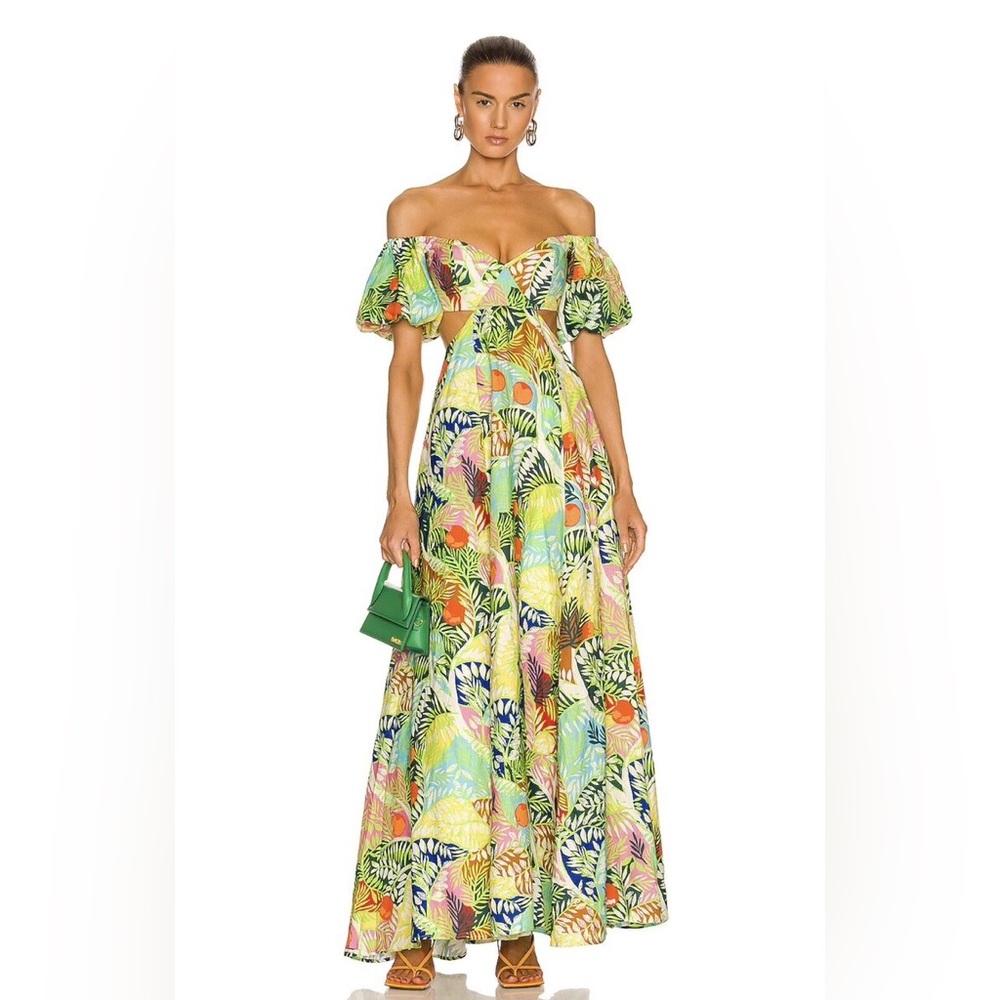 Staud Coliseum Cutout Puff Sleeve Linen Maxi Dress, Size 2
